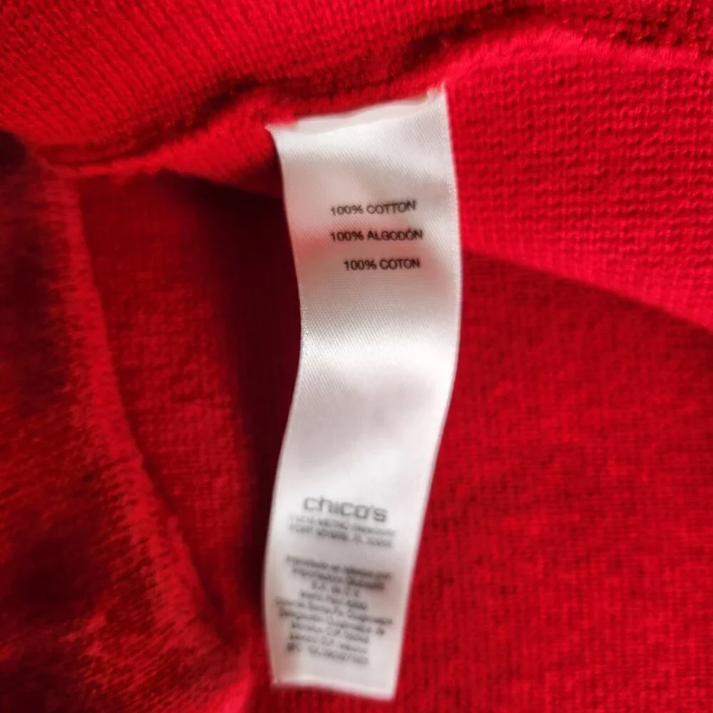 Chico's Size 2/12-L Red Long Sleeve 3/4 Clasp Front Cardigan Sweater Jacket City